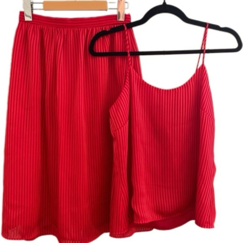 Vintage 70s 80s Skirt Set Red Pinstripe Monochrome S